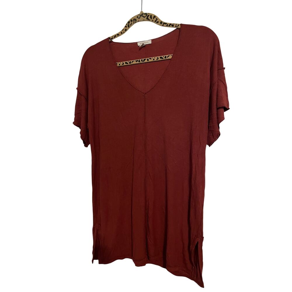 Bordeaux by Anthropologie Ribbed Rust Short Sleeve